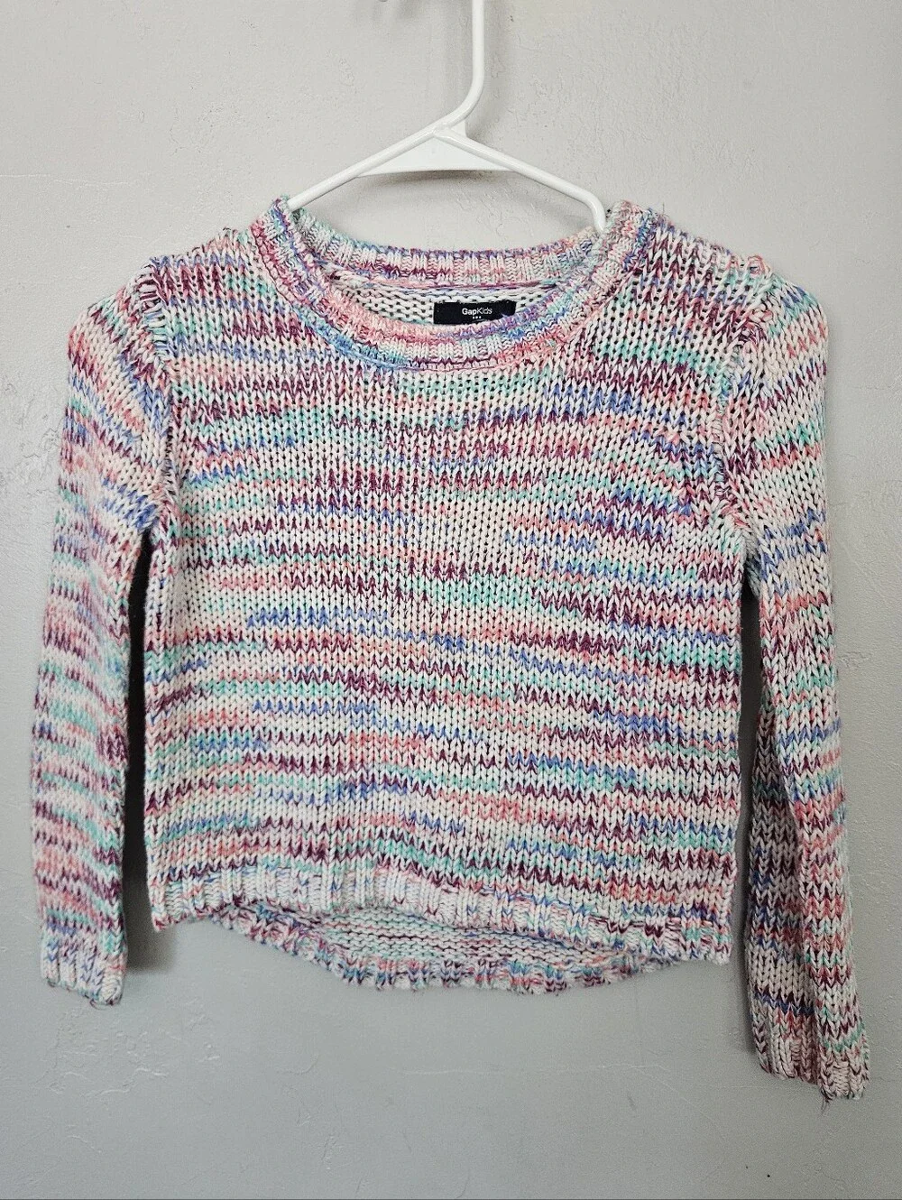 GAP Girls Small 6/7 Multicolor Speckled Knit Sweater Pink Blue White Fall Boho